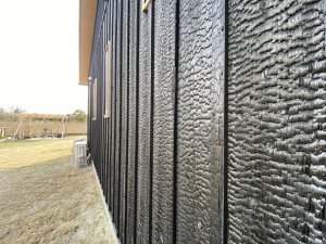 表情豊かな焼き杉板を外壁素材に採用しました