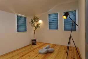 勾配天井の寝室